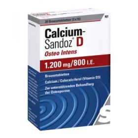 Calcium-Sandoz D Osteo intens 1200mg/800 I.E. (20 stk) – PZN 423686 из Германии