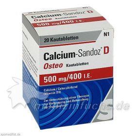 CALCIUM SANDOZ D Osteo 500 mg/400 I.E. Kautabl., 20 ST – PZN 2227771 из Германии