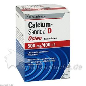 CALCIUM SANDOZ D OSTEO 500MG/400I.E. Kautablette, 100 ST – PZN 2227825 из Германии
