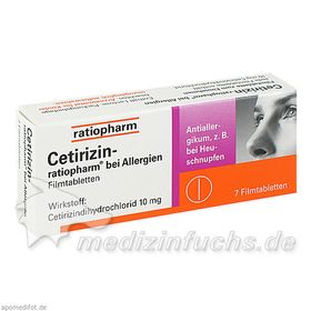 Cetirizin-ratiopharm bei Allergien 10 mg Filmtabl., 7 ST – PZN 2158136 из Германии