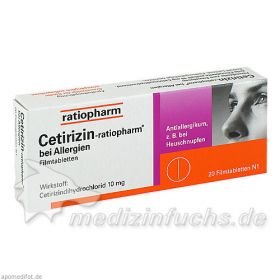Cetirizin-ratiopharm bei Allergien 10 mg Filmtabl., 20 ST – PZN 2158142 из Германии
