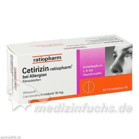 Cetirizin-ratiopharm bei Allergien 10 mg Filmtabl., 50 ST – PZN 2158159 из Германии