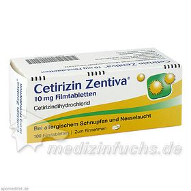 Cetirizin Zentiva 10 mg Filmtabletten, 100 ST – PZN 365606 из Германии