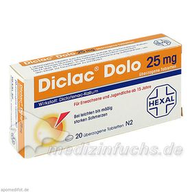Diclac Dolo 25mg überzogene Tabl., 20 ST – PZN 1235521 из Германии