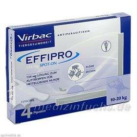 EFFIPRO 134 mg Pip.Lsg.z.Auftropf.f.mittelgr.Hund, 4 ST – PZN 5507614 из Германии