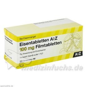 Eisentabletten AbZ 100 mg Filmtabletten, 50 ST – PZN 6683750 из Германии