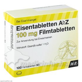 Eisentabletten AbZ 100 mg Filmtabletten, 100 ST – PZN 6683767 из Германии
