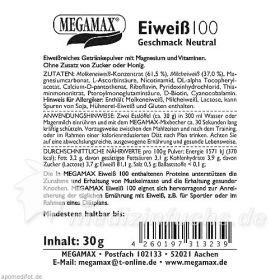Eiweiss 100 neutral Megamax, 30 G – PZN 9198104 из Германии