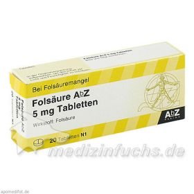 Folsäure AbZ 5mg Tabletten, 20 ST – PZN 1234533 из Германии
