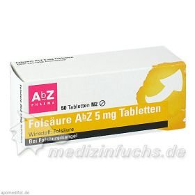 Folsäure AbZ 5mg Tabletten, 50 ST – PZN 1234556 из Германии