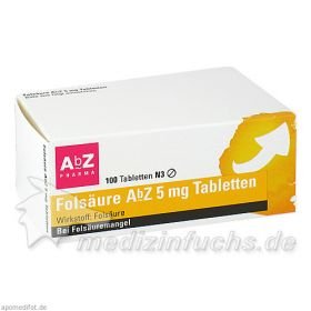 Folsäure AbZ 5mg Tabletten, 100 ST – PZN 1234562 из Германии