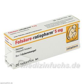 Folsäure-ratiopharm 5mg, 20 ST – PZN 3971365 из Германии