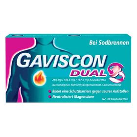 Gaviscon Dual 250mg/106,5mg/187,5mg Kautabletten (48 stk) – PZN 11528394 из Германии