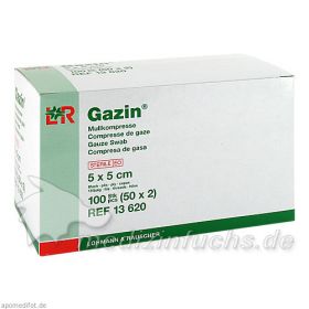Gazin Kompresse 5x5cm 8fach steril, 50X2 ST – PZN 3449048 из Германии