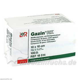 GAZIN Mullkompresse 10x10cm 12fach mit RK unsteril, 100 ST – PZN 3959507 из Германии