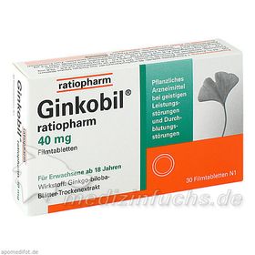 GINKOBIL-ratiopharm 40mg Filmtabletten, 30 ST – PZN 6680792 из Германии