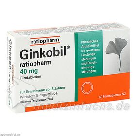 GINKOBIL-ratiopharm 40mg Filmtabletten, 60 ST – PZN 6680800 из Германии