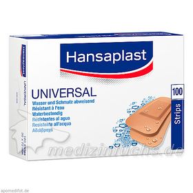 Hansaplast Universal Water Resist.30x72mm Strips, 100 ST – PZN 1215263 из Германии