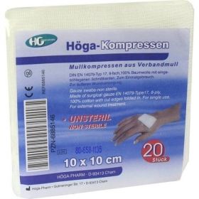 HOEGA KOMPRESSEN UNSTERIL DIN61630 10x10CM 8-FACH, 20 ST – PZN 6885146 из Германии