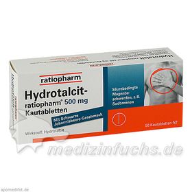 Hydrotalcit-ratiopharm 500mg Kautabletten, 50 ST – PZN 7106003 из Германии