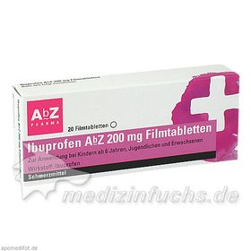 Ibuprofen AbZ 200 mg Filmtabletten, 20 ST – PZN 1016049 из Германии