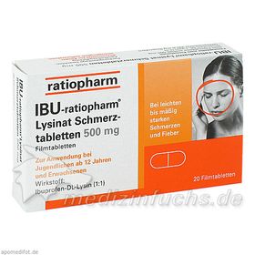 IBU-ratiopharm Lysinat Schmerztabletten 500mg, 20 ST – PZN 1224115 из Германии