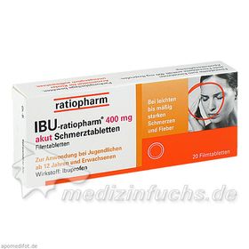 Ibu-ratiopharm 400mg akut Schmerztabletten, 20 ST – PZN 266040 из Германии