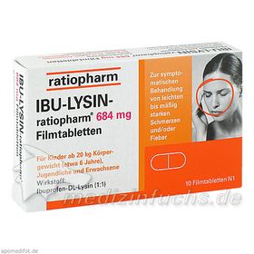IBU-LYSIN-ratiopharm 684mg Filmtabletten, 10 ST – PZN 7628500 из Германии