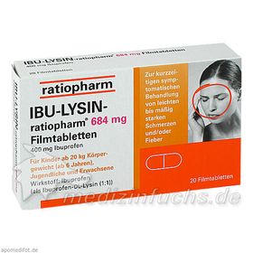 IBU-LYSIN-ratiopharm 684mg Filmtabletten, 20 ST – PZN 7628546 из Германии