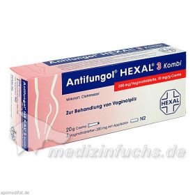 Antifungol HEXAL 3 KOMBI 3Vaginaltabl.+20g Creme, 1 P – PZN 3211890 из Германии