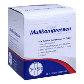 Mullkompressen 5x5 cm 8-fach steril (25X2 stk) – PZN 3856121 из Германии