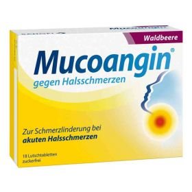 Mucoangin gegen Halsschmerzen Waldbeere (18 stk) – PZN 7314486 из Германии
