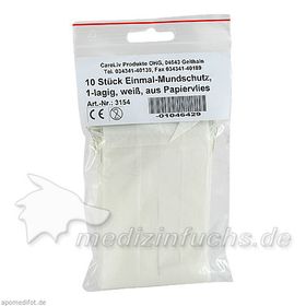 Mundschutz Papiervlies weiß m. Gummibändern, 10 ST – PZN 1046429 из Германии