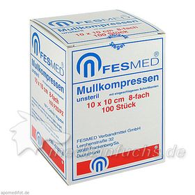 MULLKOMPRESSEN UNSTERIL 10X10 ES 8F, 100 ST – PZN 6192130 из Германии