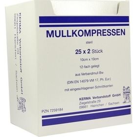 MULLKOMPRESSEN BW 12FACH STERIL 10CMx10CM, 25X2 ST – PZN 7259184 из Германии