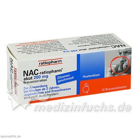 NAC-ratiopharm akut 200mg Hustenlöser, 10 ST – PZN 6322963 из Германии
