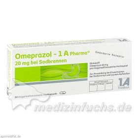 Omeprazol - 1 A Pharma 20mg bei Sodbrennen, 14 ST – PZN 6439524 из Германии