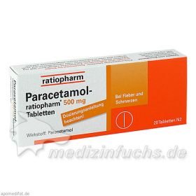Paracetamol-ratiopharm 500mg Tabletten, 20 ST – PZN 1126111 из Германии