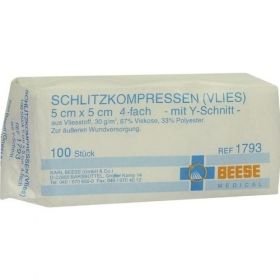 SCHLITZKOMPRESSEN VLIES UNSTERIL 4FACH 5X5CM, 100 ST – PZN 1330768 из Германии