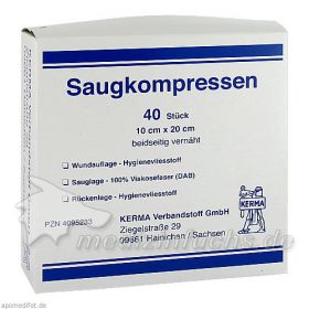 SAUGKOMPRESSEN 10CMX20CM UNSTERIL, 40 ST – PZN 4095233 из Германии