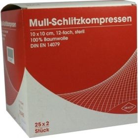 SCHLITZKOMPRESSE Mull 10x10cm 12fach steril Ausb, 25X2 ST – PZN 7574477 из Германии