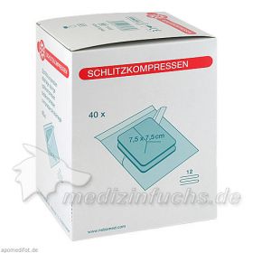 SCHLITZKOMPRESSE AUS MULL 7.5x7.5cm 12fach steril, 40X2 ST – PZN 7742940 из Германии