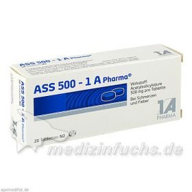 ASS 500 - 1 A Pharma, 20 ST – PZN 6432775 из Германии