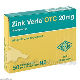 ZINK VERLA OTC 20 mg Filmtabletten, 50 ST – PZN 3000532 из Германии