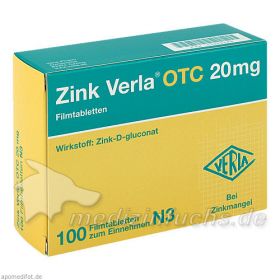 ZINK VERLA OTC 20 mg Filmtabletten, 100 ST – PZN 3000549 из Германии