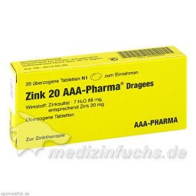 ZINK 20 AAA Pharma Dragees, 20 ST – PZN 790054 из Германии