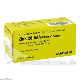 ZINK 20 AAA Pharma Dragees, 50 ST – PZN 790060 из Германии