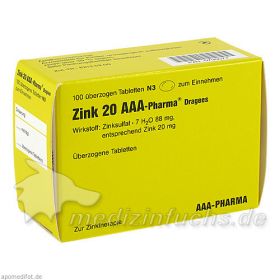 ZINK 20 AAA Pharma Dragees, 100 ST – PZN 790077 из Германии