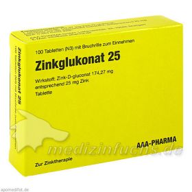 ZINKGLUKONAT 25 Tabletten, 100 ST – PZN 9643113 из Германии