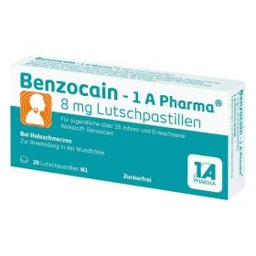Benzocain-1A Pharma 8mg Lutschpastille (20 stk) – PZN 12527043 из Германии